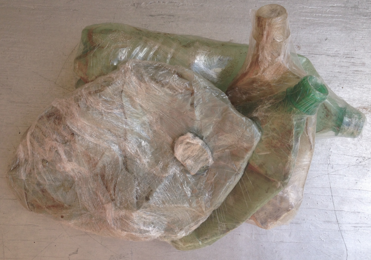 Garbage collected: pet bottles + Plastic bag and glass shard